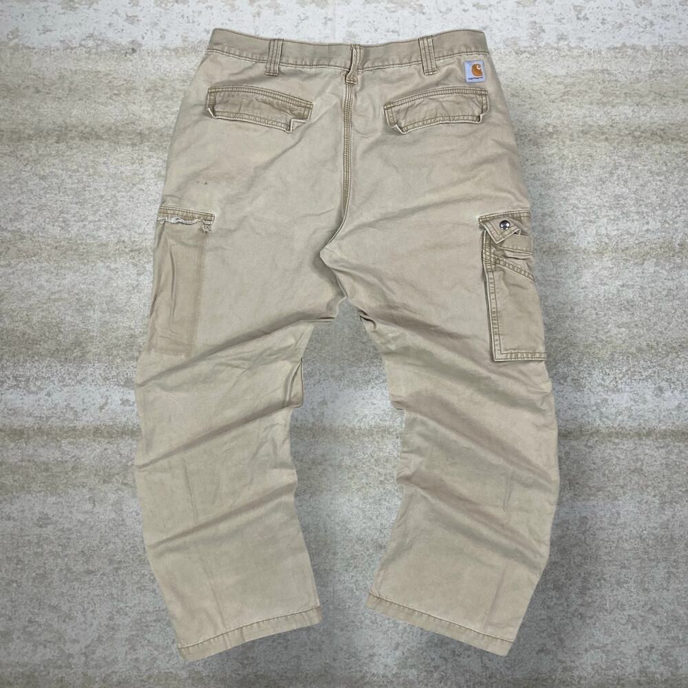 Vintage 90s Carhartt Cargo Pants 36x32 Baggy Wide Leg Tan Canvas Dungarees